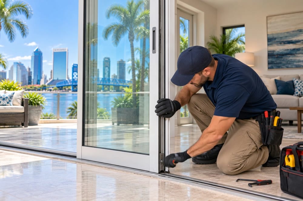 Adjusting and aligning a sliding glass door