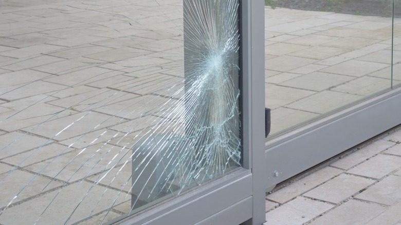 Cracked sliding glass door pane