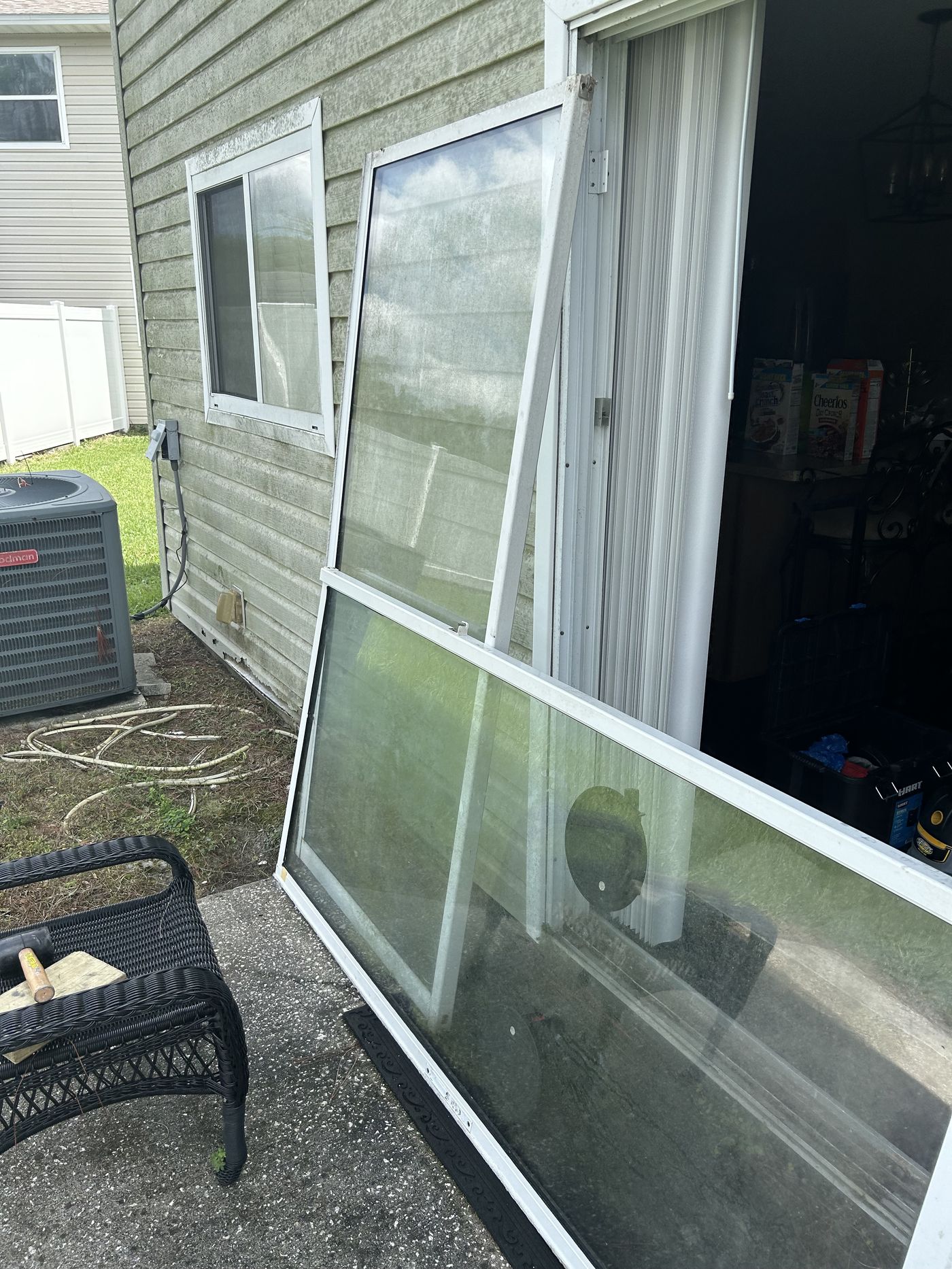 Sliding glass door installation in progress