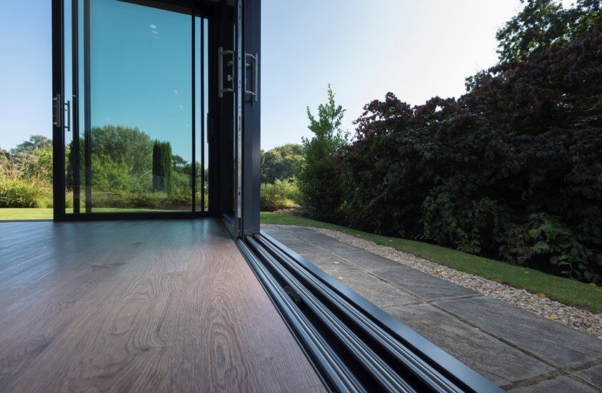 Clean sliding door track on an open door