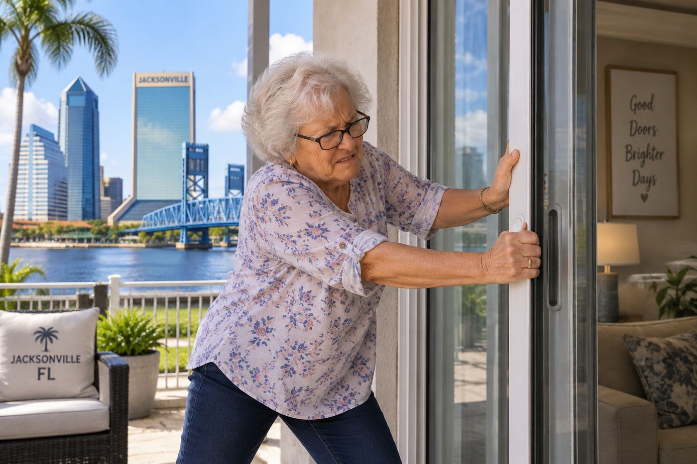 Homeowner having trouble moving a sliding door